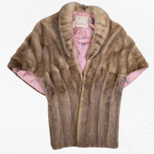 1940s Vintage Mink Fur Capelet Shrug Satin Lined Hollywood Glam Wrap Medium Fit